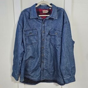 CE Schmidt Workwear Mens XL Denim Shirt Jacket Plaid Lined Blue 90s Style